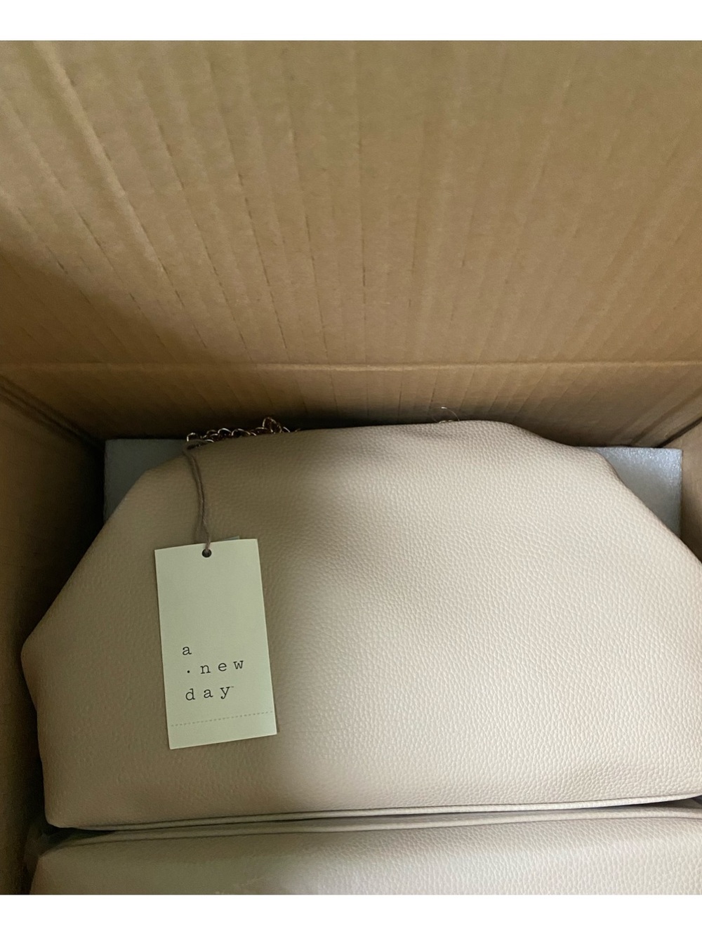 a new day Cream Pebbled Clutch with Chain Strap